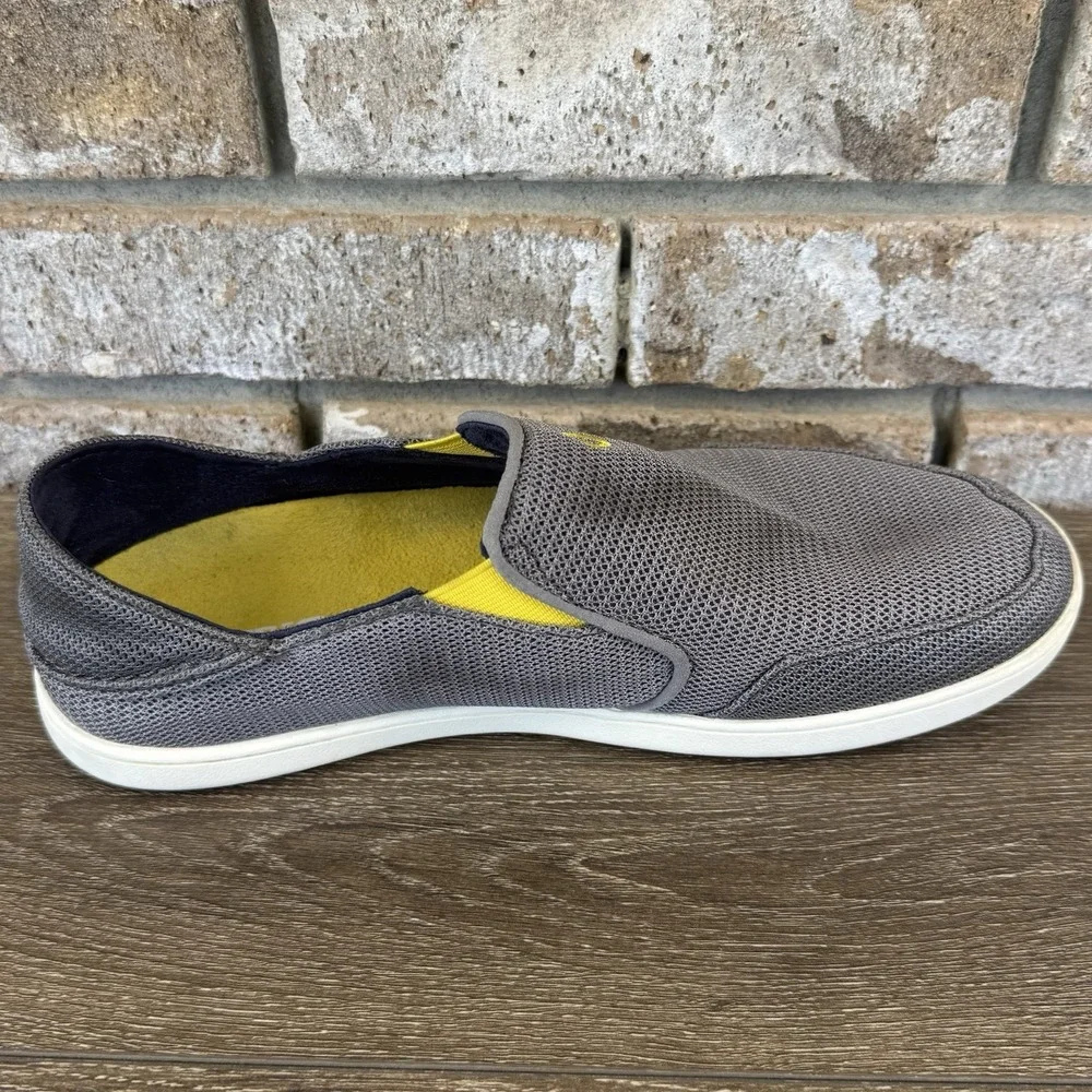 Olukai Nohea Mesh Men's Casual Slip On Boat Shoes Sz 8 Gray Yellow 10188-RK12